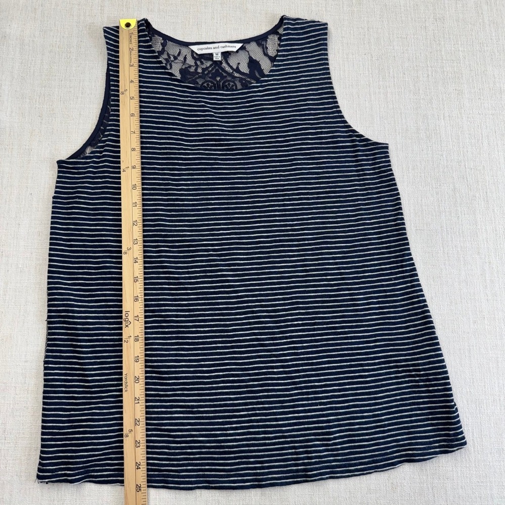 Cupcakes and Cashmere Navy White Striped Lace Back Tank Top Womens Size Medium - Picture 13 of 16